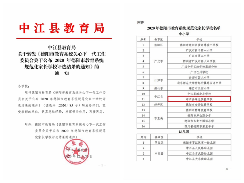圖2：熱烈祝賀——繼光實驗學校入選“2020年德陽市教育系統(tǒng)規(guī)范化家長學?！?jpg